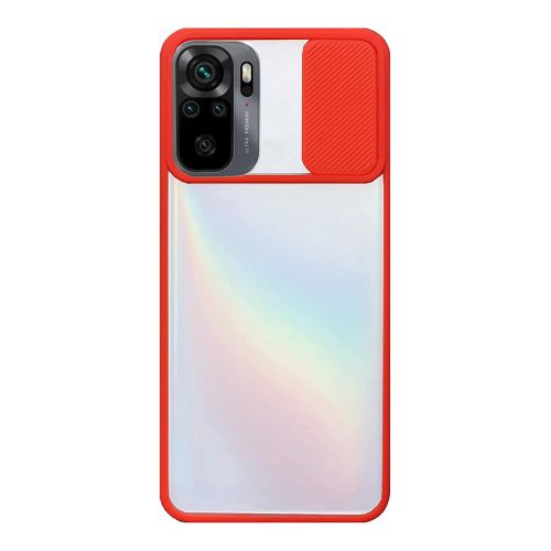 StraTG Clear and Red Case with Sliding Camera Protector for Xiaomi Redmi Note 10 / Note 10s - Stylish and Protective Smartphone Case