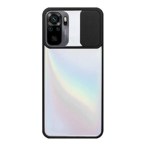 StraTG Clear and Black Case with Sliding Camera Protector for Xiaomi Redmi Note 10 / Note 10s - Stylish and Protective Smartphone Case
