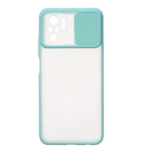 StraTG Clear and Turquoise Case with Sliding Camera Protector for Xiaomi Redmi Note 10 / Note 10s - Stylish and Protective Smartphone Case