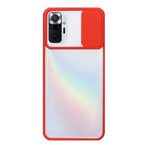 StraTG Clear and Red Case with Sliding Camera Protector for Xiaomi Redmi Note 10 Pro / Note 10 Pro Max - Stylish and Protective Smartphone Case