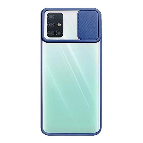 StraTG Clear and Dark Blue Case with Sliding Camera Protector for Samsung M51 4G - Stylish and Protective Smartphone Case