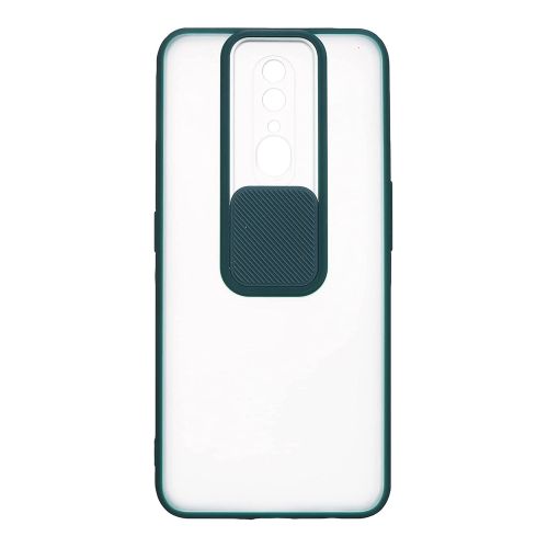 StraTG Clear and dark Green Case with Sliding Camera Protector for Oppo F11 - Stylish and Protective Smartphone Case