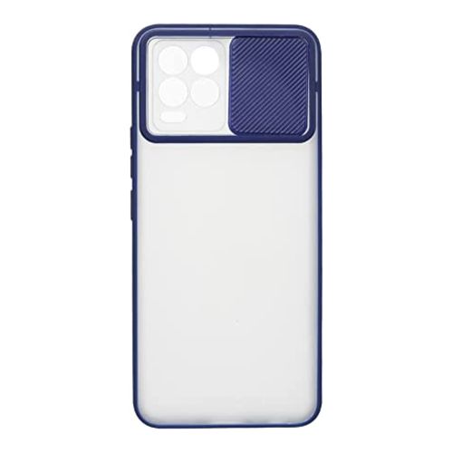 StraTG Clear and dark Blue Case with Sliding Camera Protector for Realme 8 / 8 Pro - Stylish and Protective Smartphone Case