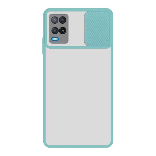 StraTG Clear and Turquoise Case with Sliding Camera Protector for Realme 8 / 8 Pro - Stylish and Protective Smartphone Case