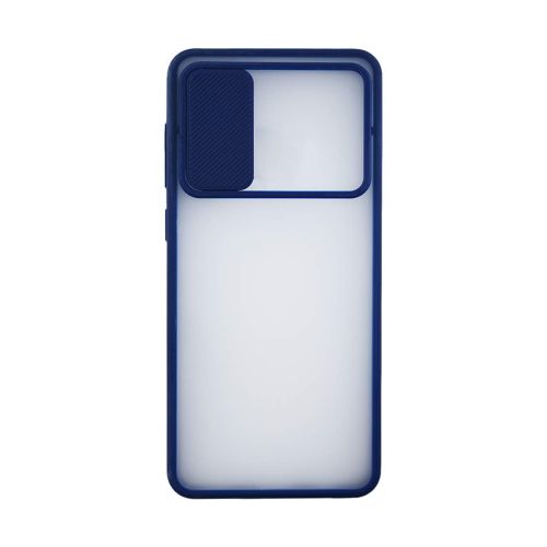 StraTG Clear and dark Blue Case with Sliding Camera Protector for Oppo Reno 3 - Stylish and Protective Smartphone Case