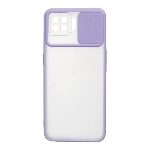 StraTG Clear and light Purple Case with Sliding Camera Protector for Oppo A93 / A73 / F17 / F17 Pro / Reno 4F / Reno 4 Lite - Stylish and Protective Smartphone Case