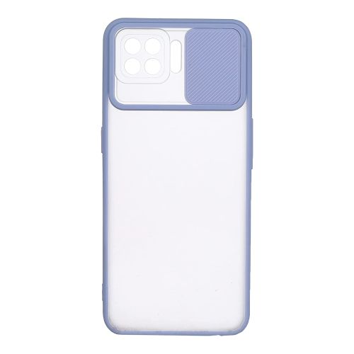 StraTG Clear and light gray Case with Sliding Camera Protector for Oppo A93 / A73 / F17 / F17 Pro / Reno 4F / Reno 4 Lite - Stylish and Protective Smartphone Case