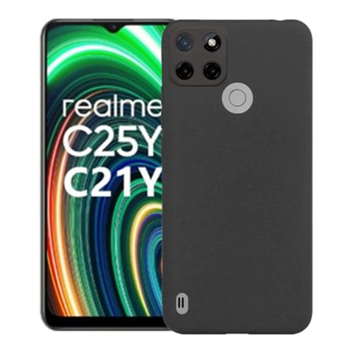 StraTG Black Silicon Cover for Realme C21Y / C25 / C25s / C25Y - Slim and Protective Smartphone Case with Camera Protection