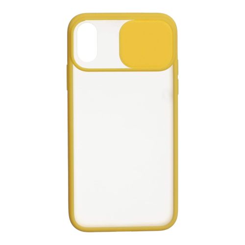 StraTG Clear and Yellow Case with Sliding Camera Protector for iPhone X / XS - Stylish and Protective Smartphone Case