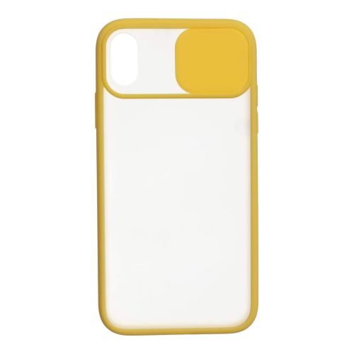 StraTG Clear and Yellow Case with Sliding Camera Protector for iPhone XR - Stylish and Protective Smartphone Case