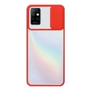 StraTG Clear and Red Case with Sliding Camera Protector for Samsung A02s - Stylish and Protective Smartphone Case