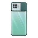 StraTG Clear and dark Green Case with Sliding Camera Protector for Oppo A93 / A73 / F17 / F17 Pro / Reno 4F / Reno 4 Lite - Stylish and Protective Smartphone Case