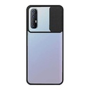 StraTG Clear and Black Case with Sliding Camera Protector for Oppo Reno 3 Pro - Stylish and Protective Smartphone Case